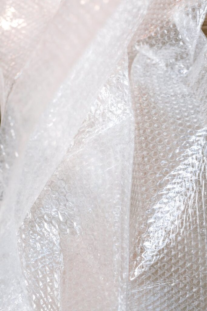 Detailed close-up showing the texture and pattern of bubble wrap plastic.